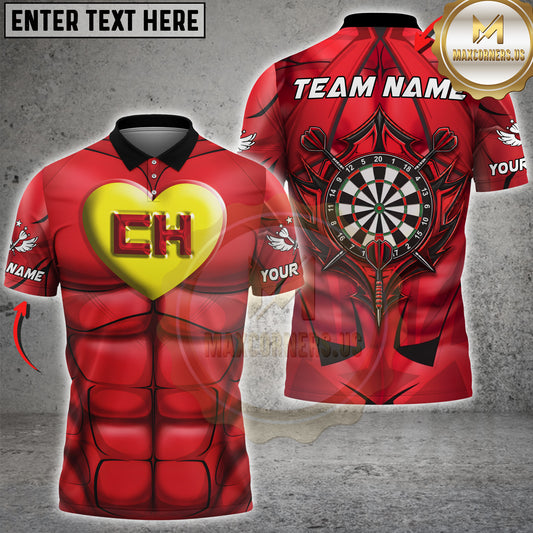 Maxcorners Darts Red Muscle Heart Logo Dartboard Personalized Name 3D Unisex Shirt