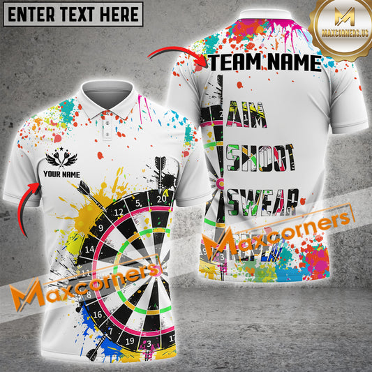 MaxCorners Darts Colorful Paint Aim Shoot Swear Repeat Darts Customized Name 3D Polo Shirt For Men