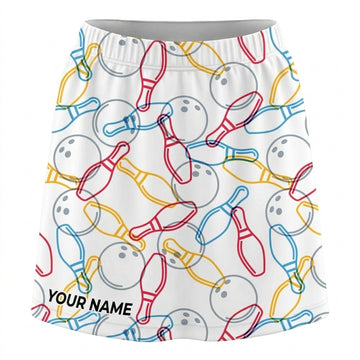 Maxcorners Bowling Pastel Pin And Ball Pattern Personalized 3D Skirts With Shorts