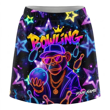 Maxcorners Bowling Retro Neon Monkey Personalized 3D Skirts With Shorts