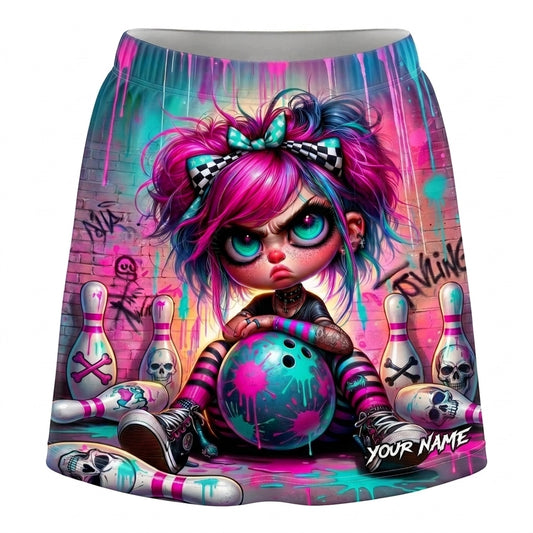 Maxcorners Bowling Graffiti Punk Girl Personalized 3D Skirts With Shorts