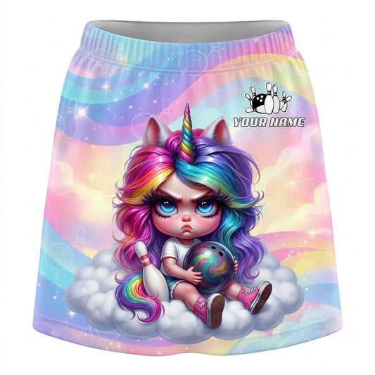 Maxcorners Bowling Cute Unicorn Girl Personalized 3D Skirts With Shorts
