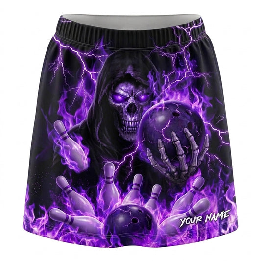 Maxcorners Bowling Purple Grim Reaper Personalized 3D Skirts With Shorts