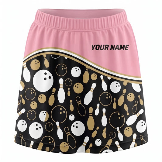 Maxcorners Bowling Black Gold Ball Pattern Personalized 3D Skirts With Shorts