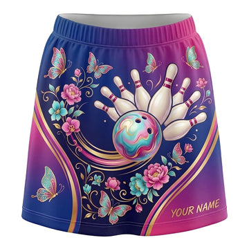 Maxcorners Bowling Floral Butterfly Ball Personalized 3D Skirts With Shorts