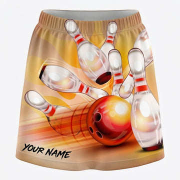 Maxcorners Bowling Golden Strike Pins Burst Personalized 3D Skirts With Shorts