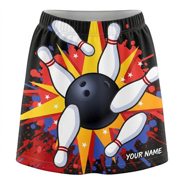 Maxcorners Bowling Comic Pop Art Strike Personalized 3D Skirts With Shorts