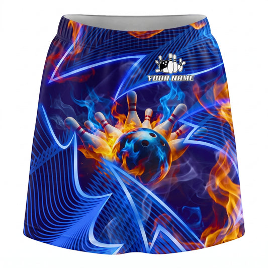 Maxcorners Bowling Electric Blue Fireball Personalized 3D Skirts With Shorts