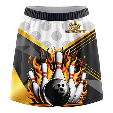 Maxcorners Bowling Golden Strike Flame Design Personalized 3D Skirts With Shorts