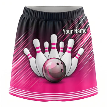 Maxcorners Bowling Pink Strike Ball And Pins Personalized 3D Skirts With Shorts