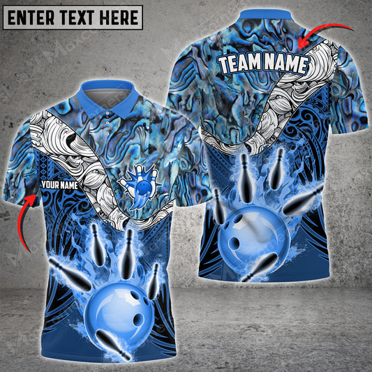 Maxcorners Bowling & Pins Tattoo Maori Multicolor Option Customized Name And Team Name 3D Polo Shirt (4 Colors)