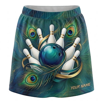 Maxcorners Bowling Glowing Peacock Feather Personalized 3D Skirts With Shorts