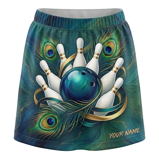 Maxcorners Bowling Glowing Peacock Feather Personalized 3D Skirts With Shorts