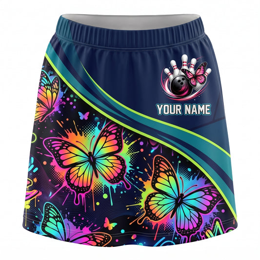 Maxcorners Bowling Rainbow Butterfly Personalized 3D Skirts With Shorts