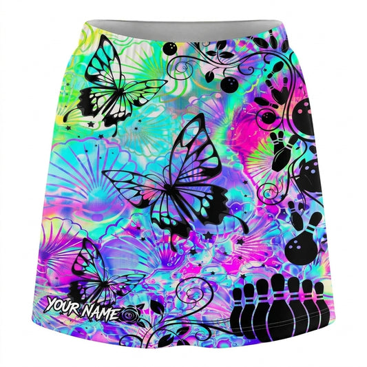 Maxcorners Bowling Neon Butterfly Splash Personalized 3D Skirts With Shorts