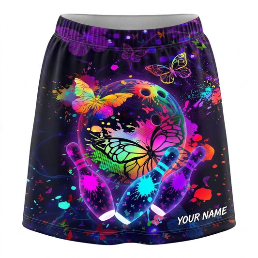Maxcorners Bowling Rainbow Butterfly Splash Personalized 3D Skirts With Shorts