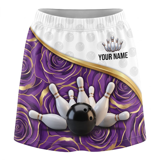 Maxcorners Bowling Purple Golden Rose Personalized 3D Skirts With Shorts