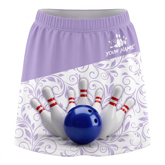 Maxcorners Bowling Lavender Bowling Ball And Pins Personalized 3D Skirts With Shorts