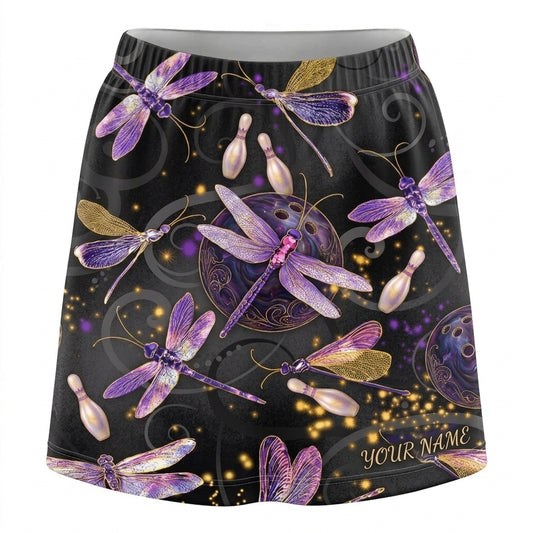 Maxcorners Bowling Purple Sparkling Dragonfly Personalized 3D Skirts With Shorts
