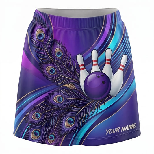 Maxcorners Bowling Purple Peacock Feather Personalized 3D Skirts With Shorts