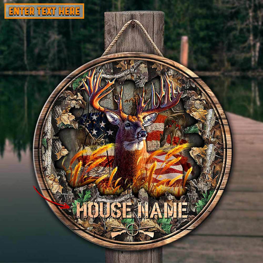 Maxcorners Best Cracked Flag Deer Hunting Customized House Name Halloween Wooden Sign