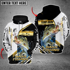 Maxcorners Bass Fishing Hook Graphic & Jumping Fish Art  Personalized Name, Team Name 3D Long Sleeve Shirt