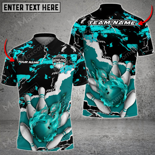 Maxcorners Bowling & Pins Sport Jersey Multicolor Option Customized Name, Team Name 3D Polo Shirt (4 Colors)