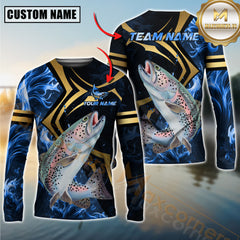 Maxcorners Fishing Blue Ocean Wave & Gold Geometric Personalized Name, Team Name 3D Long Sleeve Shirt (Mahi-mahi, Tuna, Chinook, Marlin, Striped Bass, Salmon)