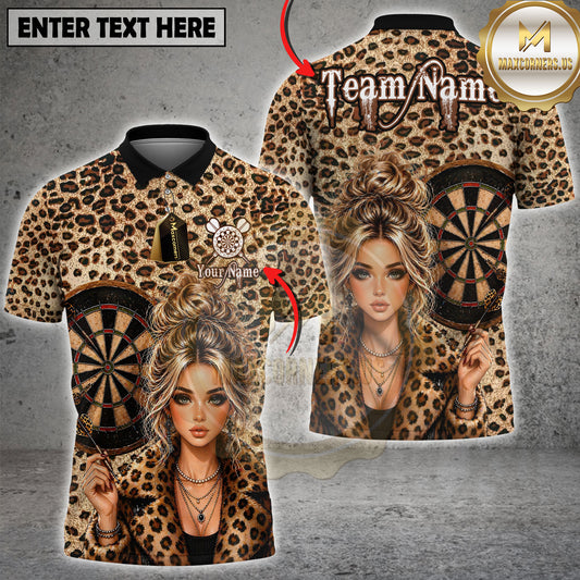 Maxcorners Leopard Print Dart Fashion Girl Bun Hair Personalized Name, Team Name 3D Shirt