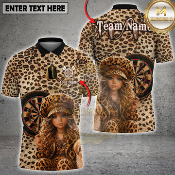 Maxcorners Leopard Print Dart Cute Girl Hat Outfit Personalized Name, Team Name 3D Shirt