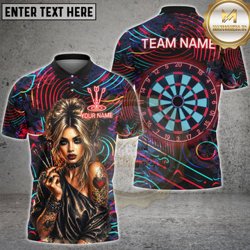 Maxcorners Neon Punk Dart Girl Blonde Tattoo Personalized Name, Team Name 3D Shirt
