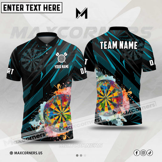 Maxcorners Darts Watercolor Art Mutilcolor Options Personalized Name, Team Name 3D Polo Shirt