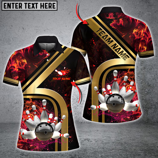 Maxcorners Bowling Ball & Pins Water And Flame Multicolor Option Customized Name 3D Shirt For Women (6 Colors)