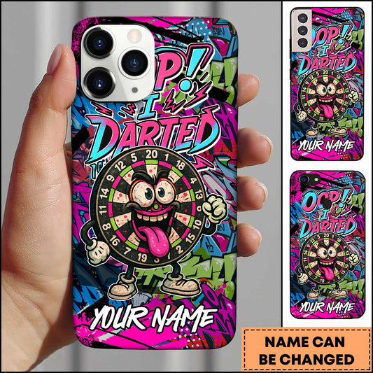 Maxcorners Darts Funny Cartoon Oops I Darted Graffiti Personalized Name 3D Phone Case