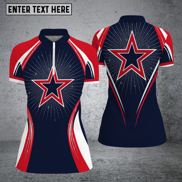 Maxcorners Custom Red True Red Star Stand Collar Zipper Polo Shirts For Women for Norma Gaddison