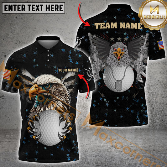 Maxcorners Golf Patriotic Eagle Multicolor Option Customized Name, Team Name 3D Polo Shirt