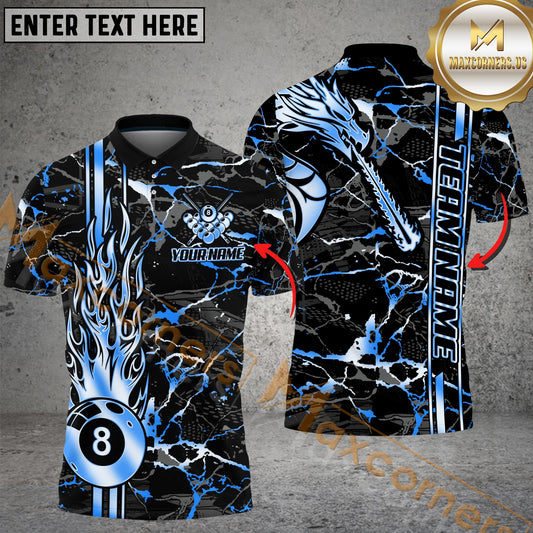 Maxcorners Billiard 8-Ball Flame Golden Multicolor Personalized Name, Team Name 3D Shirt