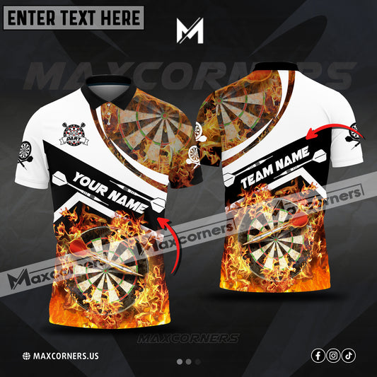 Maxcorners Darts Flame Fire Multicolor Option Customized Name, Team Name 3D Polo Shirt (4 Colors)
