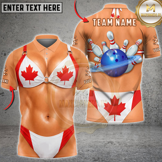 Maxcorners Bowling Canadian Flag Bowling Ball and Pins Bikini Personalized Name 3D Unisex Shirt