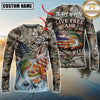 Maxcorners Patriotic Fishing Camo Personalized Name, Team Name 3D Long Sleeve Shirt (Large Mouth Bass, Walleye, Trout, Crappie, Catfish, Pike