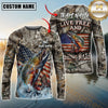 Maxcorners Patriotic Fishing Camo Personalized Name, Team Name 3D Long Sleeve Shirt (Large Mouth Bass, Walleye, Trout, Crappie, Catfish, Pike