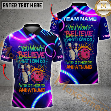 Maxcorners Bowling With 2 Fingers And A Thumb Neon Style Personalized Name 3D Unisex Shirt