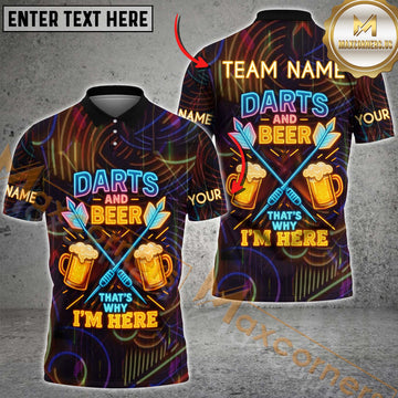 Maxcorners Darts and Beer Double Mug Crossed Neon Style Personalized Name 3D Unisex Shirt