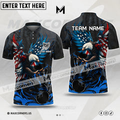 Maxcorners Bowling Almighty American Eagle US Flag Multicolor Customized Name 3D Polo Shirt (4 Colors)