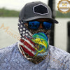 Maxcorners Fishing American Flag Scratch Grass Camo 3D Neck Gaiter (12 Fish Species)