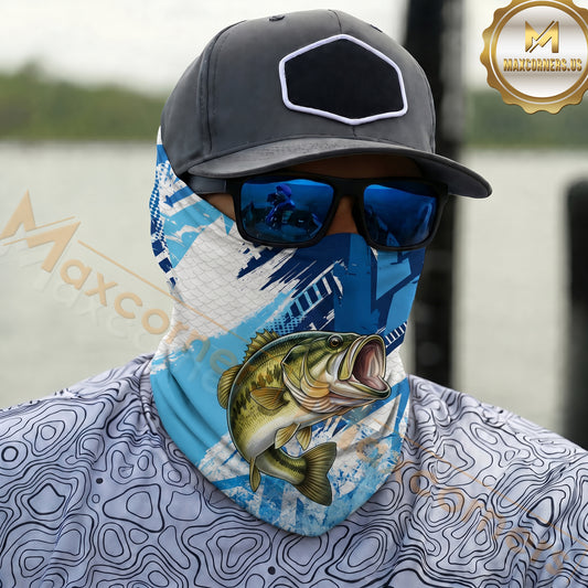 Maxcorners Fishing Jumping Water Splash Blue Pattern 3D Neck Gaiter (12 Fish Species)