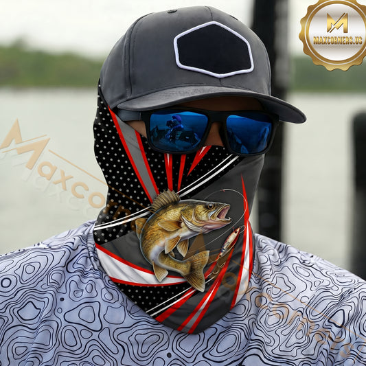 Maxcorners Fishing Red White Graphic 3D Neck Gaiter (12 Fish Species)