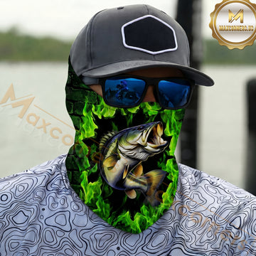 Maxcorners Fishing Bass Green Flame 3D Neck Gaiter