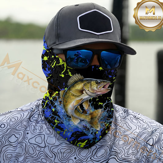 Maxcorners Fishing Water Splash Graphic 3D Neck Gaiter (12 Fish Species)