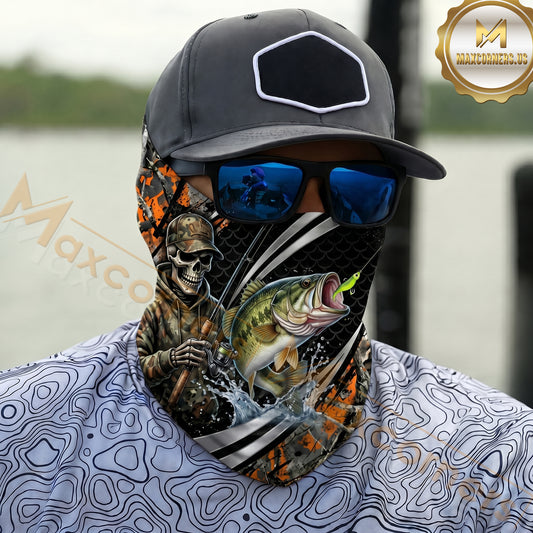 Maxcorners Fishing Skull Angler Camouflage 3D Neck Gaiter (12 Fish Species)